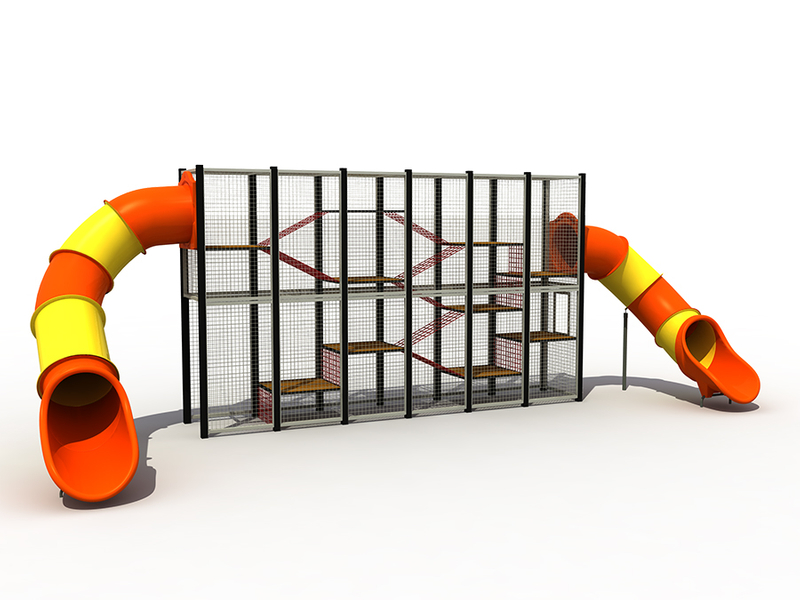 Aire de jeux d'escalade de cage extérieure pour enfants avec glissière colorée pour parc d'attractions